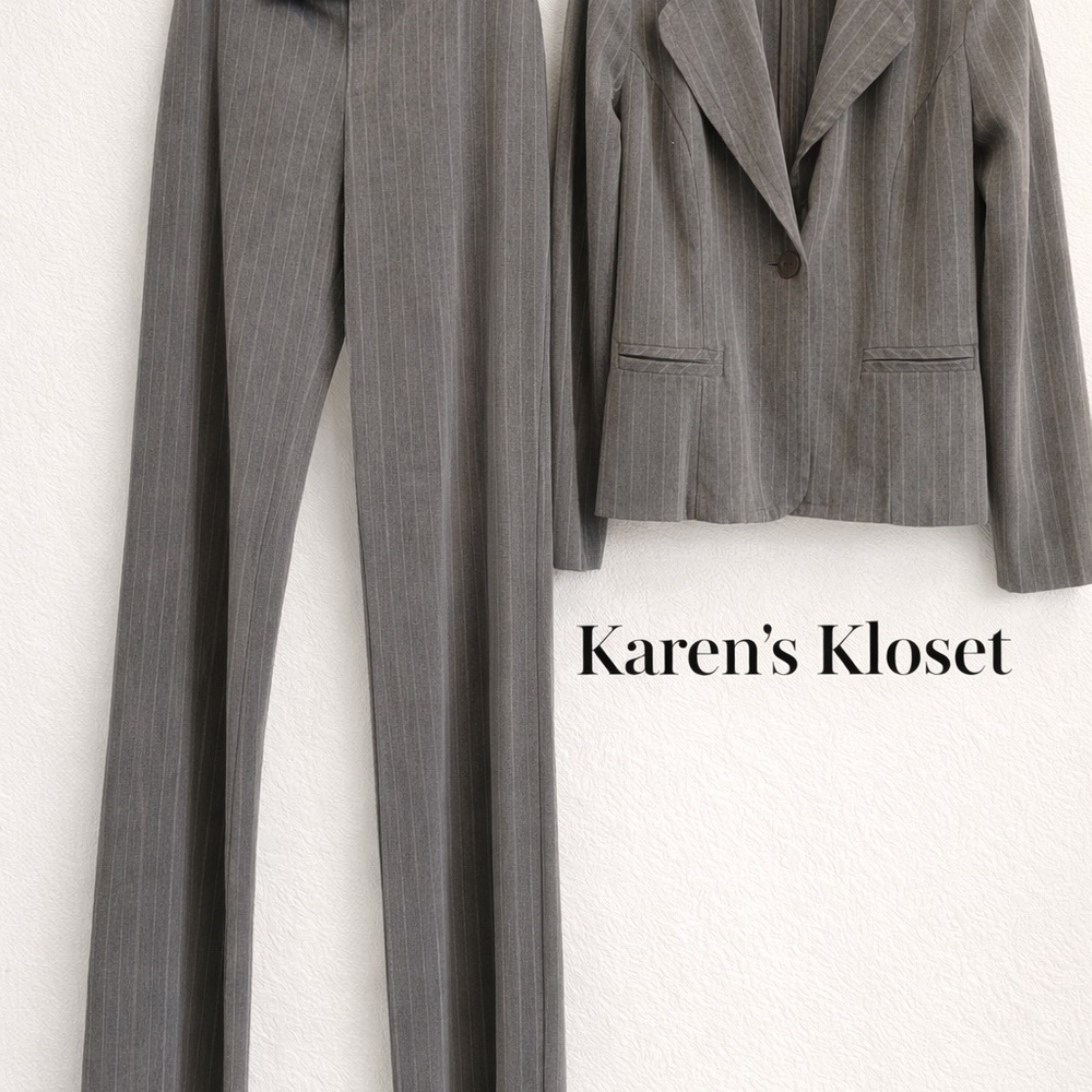 A. Byer Gray Pinstripe Two-Piece Pantsuit